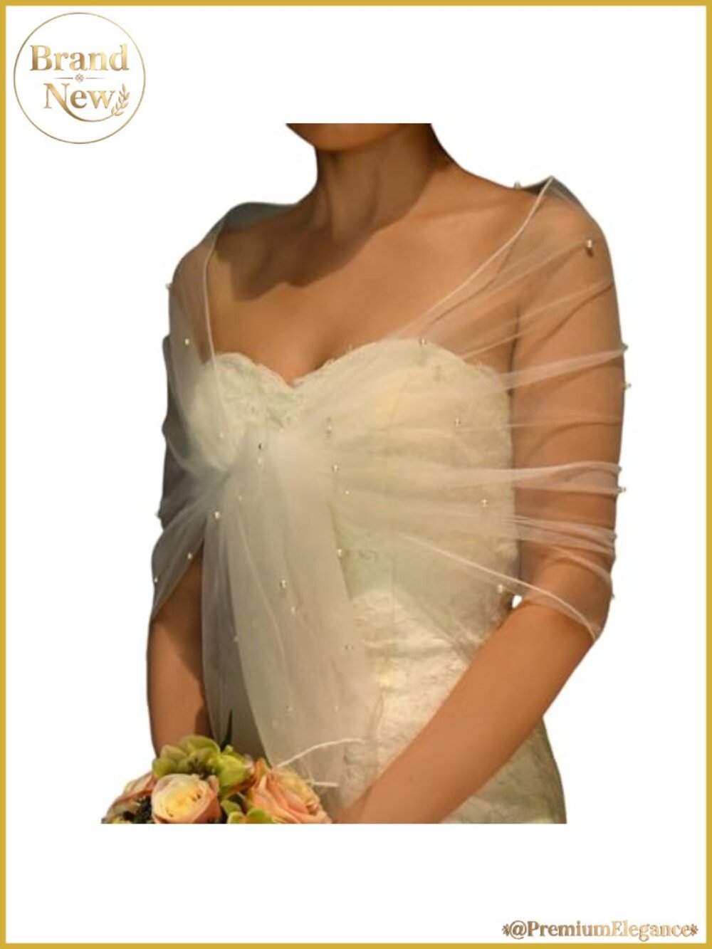 Pearl Bridal Shawl Tulle Wrap for Evening Dress